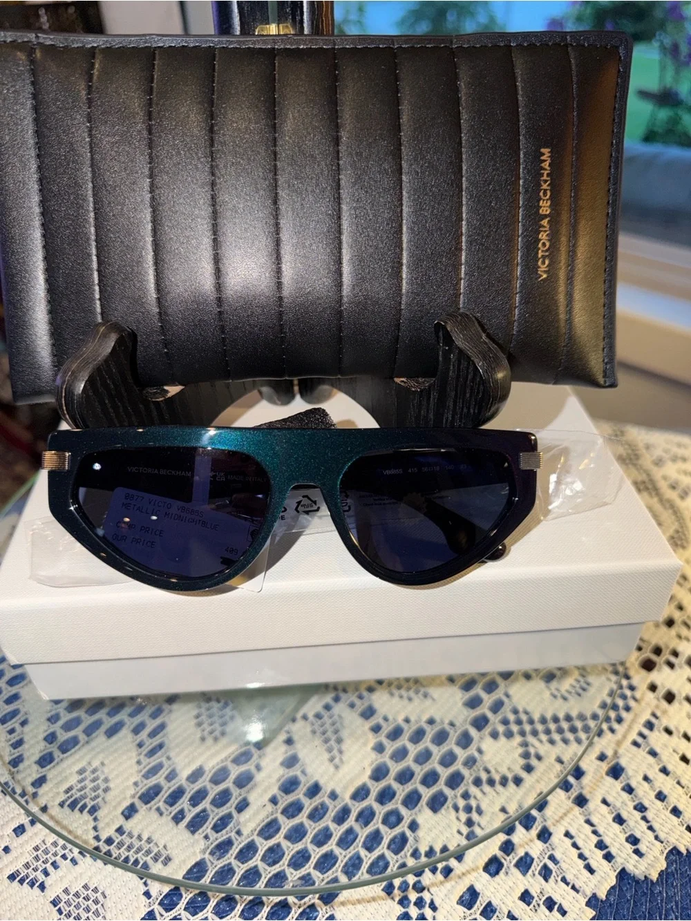 Victoria Beckham Black Quilted Leather Men's Clutch with Sunglasses